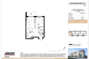 Rzut - Mieszkanie na sprzedaż 2 pokoje o powierzchni 47,94 m² - numer 1.A10 w Gombrowicza 33