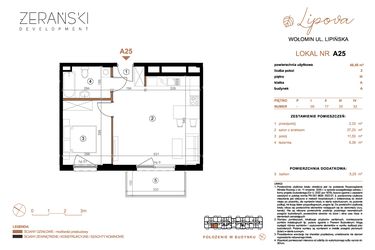 Rzut - Mieszkanie na sprzedaż 2 pokoje o powierzchni 46,48 m² - numer A25 w LIPOVA