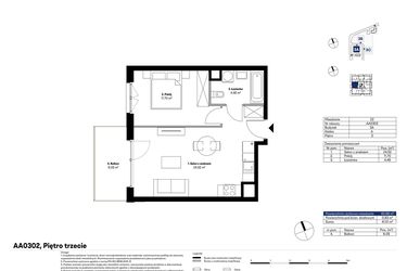 Rzut - Mieszkanie na sprzedaż 2 pokoje o powierzchni 40,68 m² - numer AA0302 w NU3 Warszawa Wola