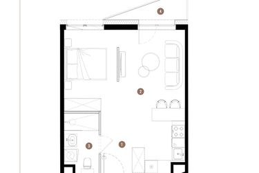 Rzut - Mieszkanie na sprzedaż 1 pokój o powierzchni 36,98 m² - numer C2.02.13 w Apartamenty Reytana