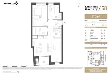 Rzut - Mieszkanie na sprzedaż 3 pokoje o powierzchni 67,2 m² - numer 3 w Garbary 68