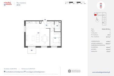 Rzut - Mieszkanie na sprzedaż 2 pokoje o powierzchni 57,71 m² - numer A1.1.3 w Mieszkaj w mieście Załęska od Nowa