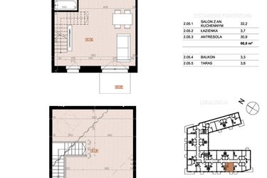 Rzut - Mieszkanie na sprzedaż 2 pokoje o powierzchni 66,8 m² - numer 205 w Szczecińska 20