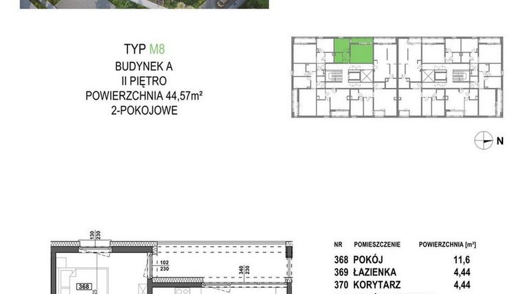 Rzut - Mieszkanie na sprzedaż 2 pokoje o powierzchni 44,57 m² - numer M8.P3 w Apartamenty Żorska