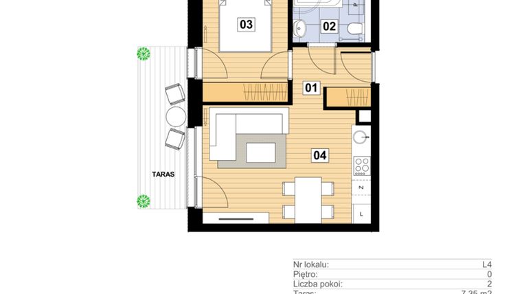 Rzut - Mieszkanie na sprzedaż 2 pokoje o powierzchni 34,94 m² - numer L-4 w Mickiewicza 21 Residence