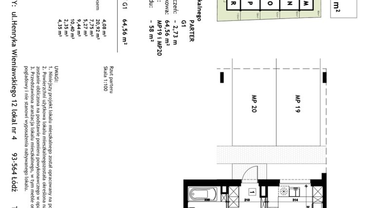 Rzut - Mieszkanie na sprzedaż 3 pokoje o powierzchni 64,56 m² - numer G1 w Złotno Residence