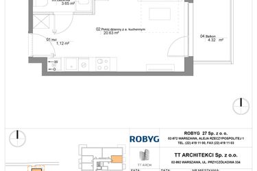 Rzut - Mieszkanie na sprzedaż 1 pokój o powierzchni 25,4 m² - numer SU3/A/3/13 w Sady Ursynów III