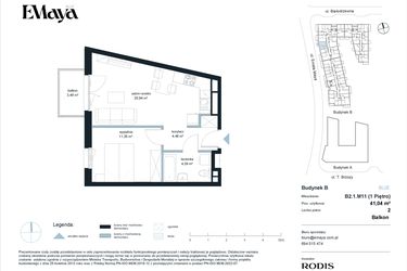 Rzut - Mieszkanie na sprzedaż 2 pokoje o powierzchni 41,04 m² - numer B2.1.M11 w EMaya