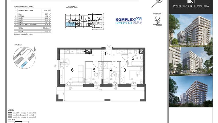 Rzut - Mieszkanie na sprzedaż 4 pokoje o powierzchni 56,65 m² - numer 41 w Dzielnica Kielczanka etap II