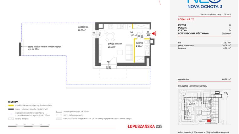 Rzut - Mieszkanie na sprzedaż 1 pokój o powierzchni 29,09 m² - numer 75 w Neo Nova Ochota 3