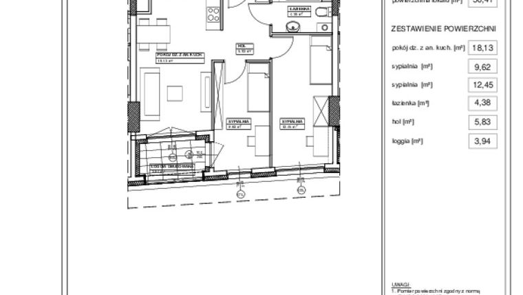 Rzut - Mieszkanie na sprzedaż 3 pokoje o powierzchni 50,41 m² - numer M2302B w BLISKA WOLA TOWER