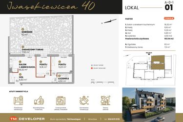Rzut - Mieszkanie na sprzedaż 3 pokoje o powierzchni 50,04 m² - numer A-0-1 w Iwaszkiewicza 40