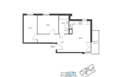 Rzut - Mieszkanie na sprzedaż 3 pokoje o powierzchni 62,71 m² - numer 32 w Wzgórze Krzemionki II