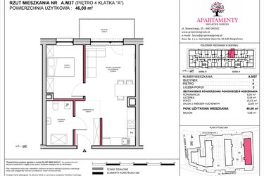 Rzut - Mieszkanie na sprzedaż 2 pokoje o powierzchni 46 m² - numer A.37 w Apartamenty Grójeckie Ogrody