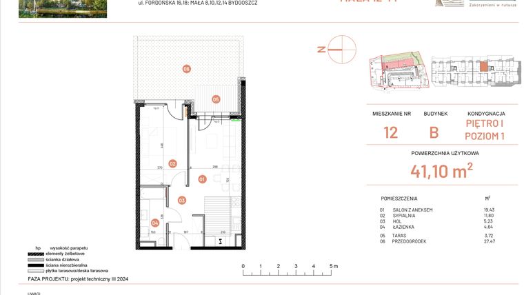 Rzut - Mieszkanie na sprzedaż 2 pokoje o powierzchni 41,1 m² - numer 14.12 w Osiedle Nowe Horyzonty etap III