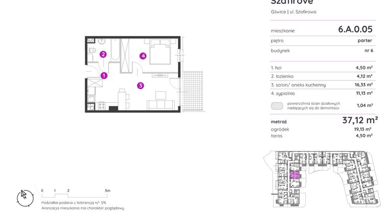 Rzut - Mieszkanie na sprzedaż 2 pokoje o powierzchni 37,12 m² - numer 6.A.0.05 w Murapol Osiedle Szafirove