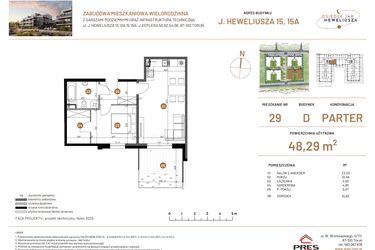 Rzut - Mieszkanie na sprzedaż 2 pokoje o powierzchni 48,29 m² - numer JAR-IV-D-LM-M29 w Osiedle JAR Heweliusza etap IV