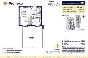 Rzut - Mieszkanie na sprzedaż 2 pokoje o powierzchni 44,54 m² - numer C39 w Osiedle Kompas