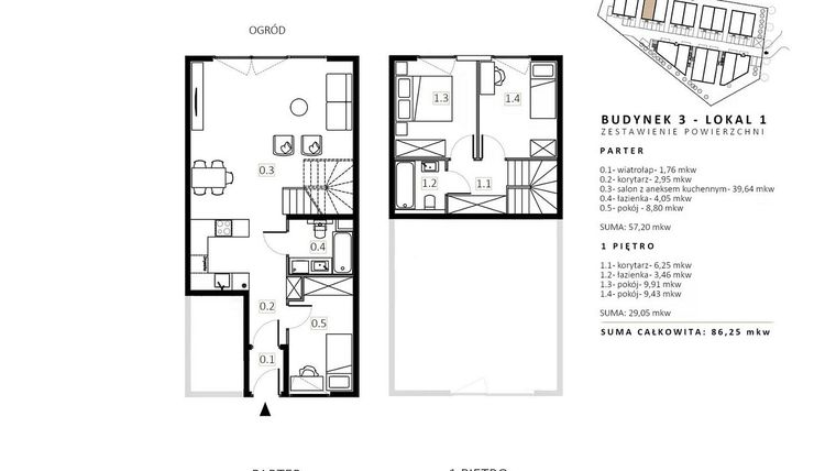 Rzut - Mieszkanie na sprzedaż 3 pokoje o powierzchni 85,22 m² - numer B3/M1 w Wille Estezja