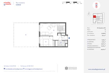 Rzut - Mieszkanie na sprzedaż 2 pokoje o powierzchni 42,1 m² - numer C.00.02 w Mieszkaj w mieście - Na Tysiącleciu budynek C