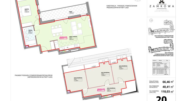 Rzut - Mieszkanie na sprzedaż 4 pokoje o powierzchni 118,03 m² - numer A.20 w Kamienica Zamkowa