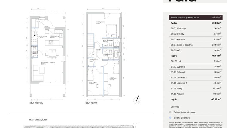 Rzut - Dom na sprzedaż 4 pokoje o powierzchni 86,47 m² - numer 9A w Nowy Wawer