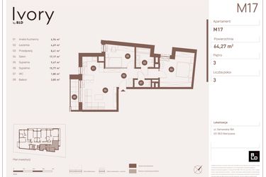 Rzut - Mieszkanie na sprzedaż 3 pokoje o powierzchni 64,27 m² - numer M17 w Ivory