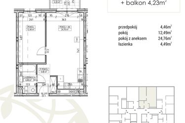 Rzut - Mieszkanie na sprzedaż 2 pokoje o powierzchni 46,2 m² - numer A1.02.18 w Zakątek Flora
