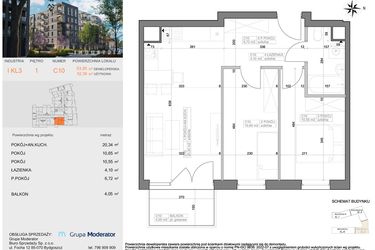 Rzut - Mieszkanie na sprzedaż 3 pokoje o powierzchni 52,36 m² - numer I-C10 w Industria etap I-D oraz I-C