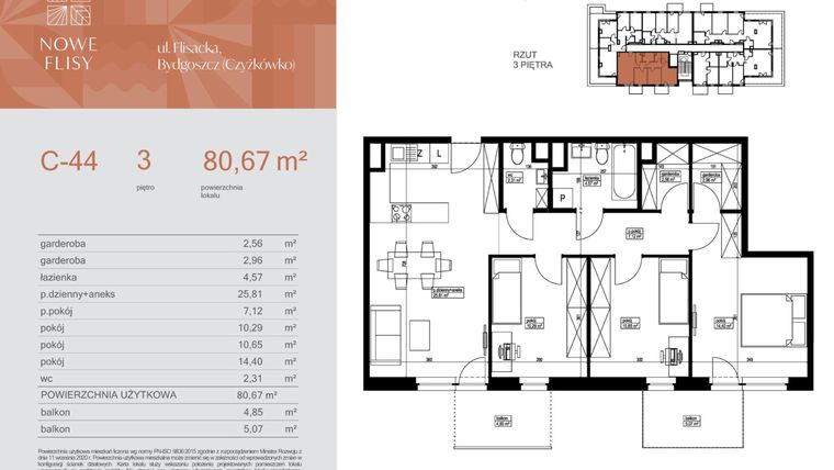 Rzut - Mieszkanie na sprzedaż 4 pokoje o powierzchni 80,67 m² - numer M44_NF.c w Nowe Flisy II