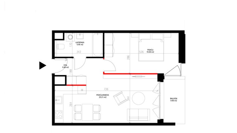 Rzut - Mieszkanie na sprzedaż 2 pokoje o powierzchni 48,66 m² - numer E.3.7 w INSPIRE ETAP IV – bud. E