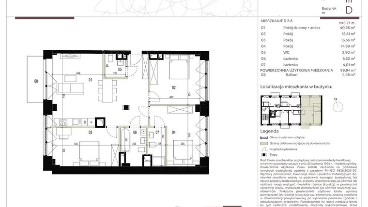 Rzut - Mieszkanie na sprzedaż 4 pokoje o powierzchni 99,94 m² - numer D.3.3 w Nowa Stawowa