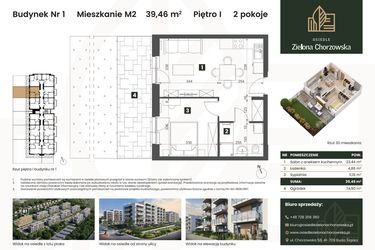 Rzut - Mieszkanie na sprzedaż 2 pokoje o powierzchni 39,46 m² - numer B1.M2 w Osiedle Zielona Chorzowska