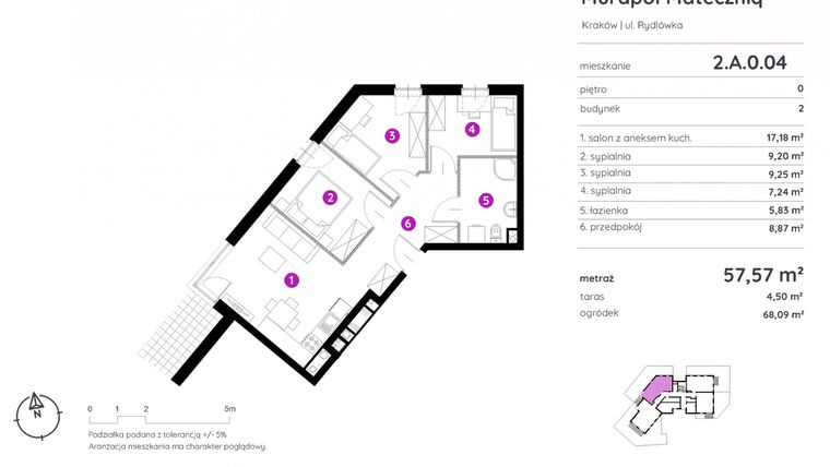 Rzut - Mieszkanie na sprzedaż 4 pokoje o powierzchni 57,61 m² - numer 2.A.0.04 w Murapol Mateczniq