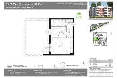 Rzut - Mieszkanie na sprzedaż 2 pokoje o powierzchni 47,93 m² - numer 14G.27 w Zielone Zamienie X