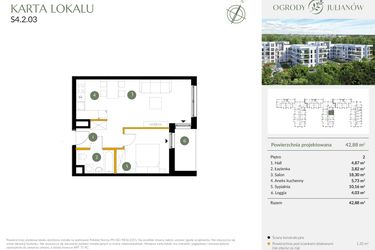 Rzut - Mieszkanie na sprzedaż 2 pokoje o powierzchni 42,88 m² - numer S4.2.03 w Ogrody Julianów