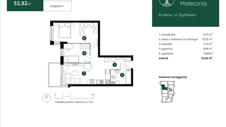 Rzut - Mieszkanie na sprzedaż 3 pokoje o powierzchni 52,82 m² - numer 4.A.1.07 w Murapol Mateczniq