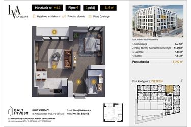 Rzut - Mieszkanie na sprzedaż 1 pokój o powierzchni 51,9 m² - numer M4.9 w La Vie Art