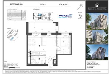 Rzut - Mieszkanie na sprzedaż 2 pokoje o powierzchni 36,55 m² - numer 39 w Dzielnica Kielczanka etap II