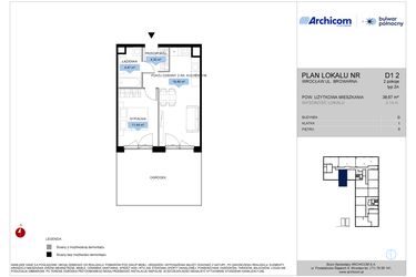 Rzut - Mieszkanie na sprzedaż 2 pokoje o powierzchni 38,67 m² - numer D1.2 w Bulwar Północny