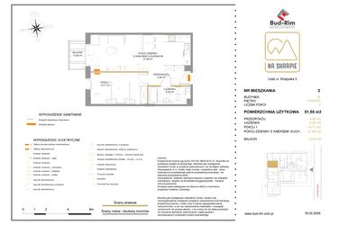Rzut - Mieszkanie na sprzedaż 2 pokoje o powierzchni 51,55 m² - numer B2 w Na Skarpie bud. B