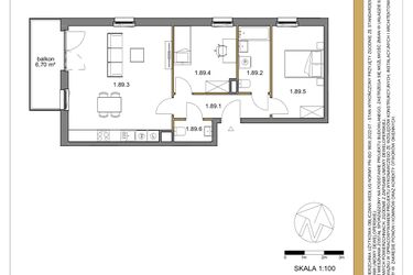 Rzut - Mieszkanie na sprzedaż 3 pokoje o powierzchni 67,45 m² - numer 89 w Osiedle Sfera etap II