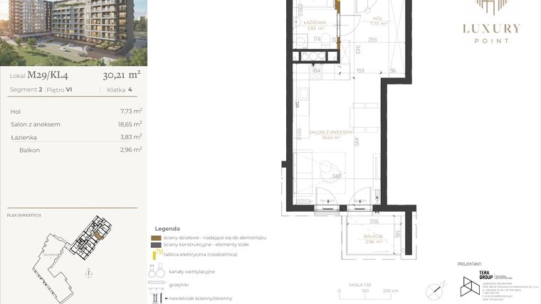 Rzut - Mieszkanie na sprzedaż 1 pokój o powierzchni 30,21 m² - numer M29/KL4 w LUXURY POINT