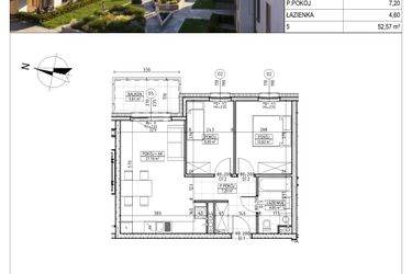 Rzut - Mieszkanie na sprzedaż 3 pokoje o powierzchni 52,57 m² - numer M.B6.03.45 w Osiedle Harmonia bud. B6
