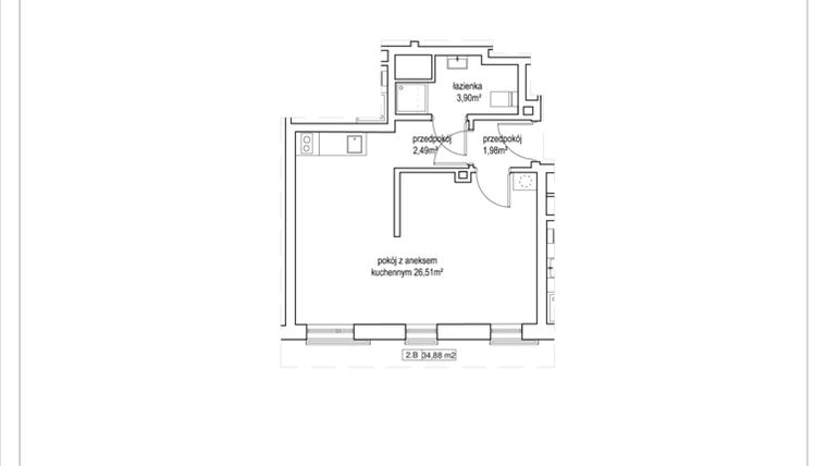 Rzut - Mieszkanie na sprzedaż 1 pokój o powierzchni 34,88 m² - numer 4/8. w Apartamenty Nowy Targ