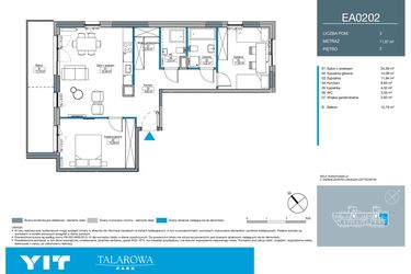 Rzut - Mieszkanie na sprzedaż 3 pokoje o powierzchni 71,87 m² - numer EA0202 w Talarowa Park II