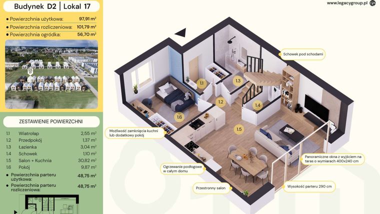 Rzut - Dom na sprzedaż 6 pokoi o powierzchni 101,79 m² - numer D2-17 w Tu i Teraz