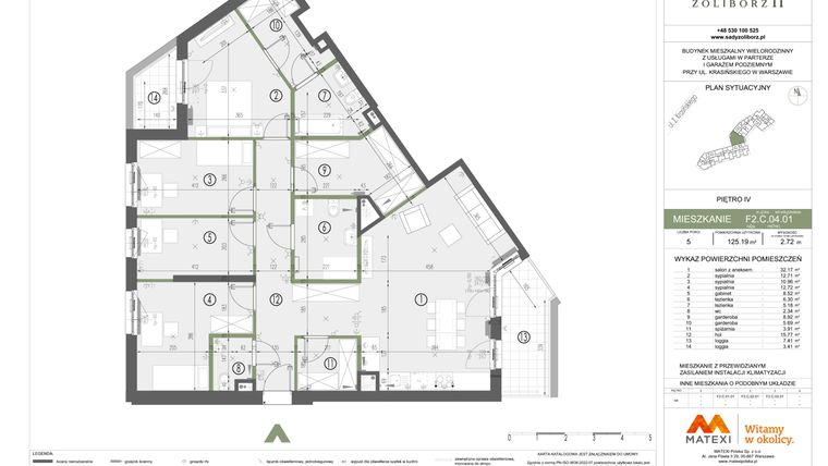 Rzut - Mieszkanie na sprzedaż 5 pokoi o powierzchni 125,19 m² - numer F2.C.04.01 w Sady Żoliborz II