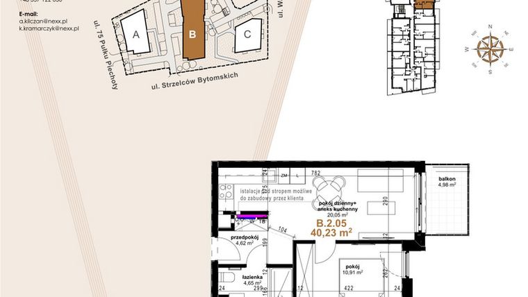 Rzut - Mieszkanie na sprzedaż 2 pokoje o powierzchni 40,23 m² - numer B.2.05 w Vanda Park