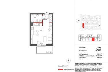 Rzut - Mieszkanie na sprzedaż 1 pokój o powierzchni 29,75 m² - numer 2/10 w Słoneczny Zakątek